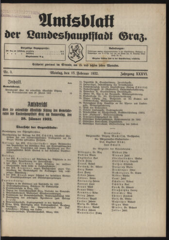 Amtsblatt der landesfürstlichen Hauptstadt Graz 19320215 Seite: 1