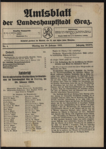 Amtsblatt der landesfürstlichen Hauptstadt Graz 19320229 Seite: 1