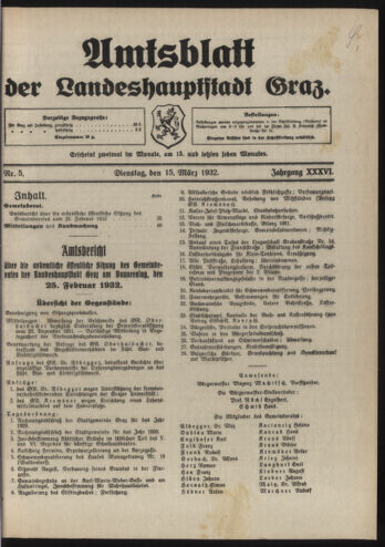 Amtsblatt der landesfürstlichen Hauptstadt Graz 19320315 Seite: 1