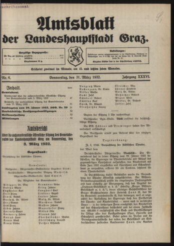 Amtsblatt der landesfürstlichen Hauptstadt Graz 19320331 Seite: 1