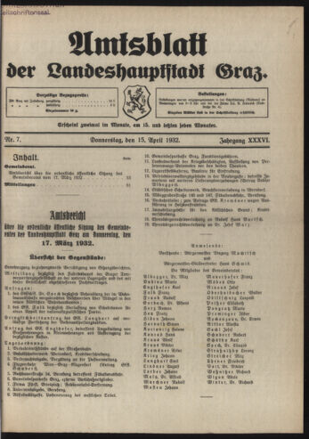 Amtsblatt der landesfürstlichen Hauptstadt Graz 19320415 Seite: 1