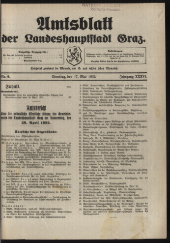 Amtsblatt der landesfürstlichen Hauptstadt Graz 19320517 Seite: 1