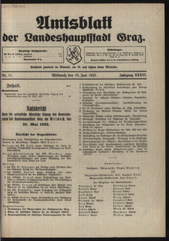 Amtsblatt der landesfürstlichen Hauptstadt Graz 19320615 Seite: 1