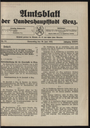 Amtsblatt der landesfürstlichen Hauptstadt Graz 19320630 Seite: 1