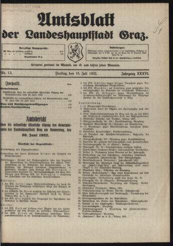 Amtsblatt der landesfürstlichen Hauptstadt Graz 19320715 Seite: 1