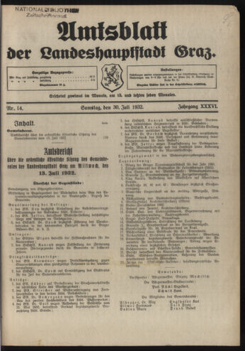 Amtsblatt der landesfürstlichen Hauptstadt Graz 19320730 Seite: 1