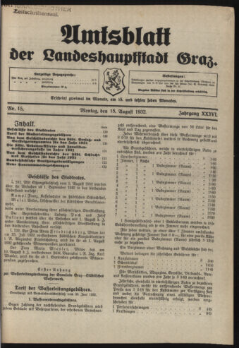 Amtsblatt der landesfürstlichen Hauptstadt Graz 19320815 Seite: 1