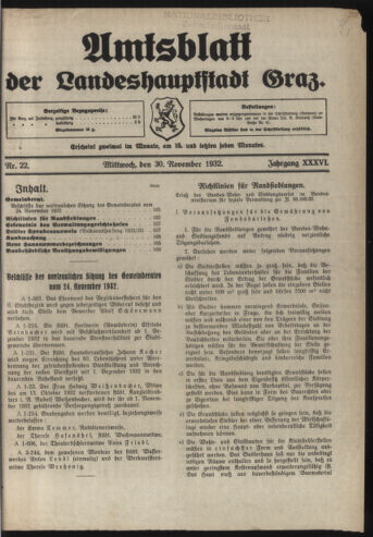 Amtsblatt der landesfürstlichen Hauptstadt Graz 19321130 Seite: 1