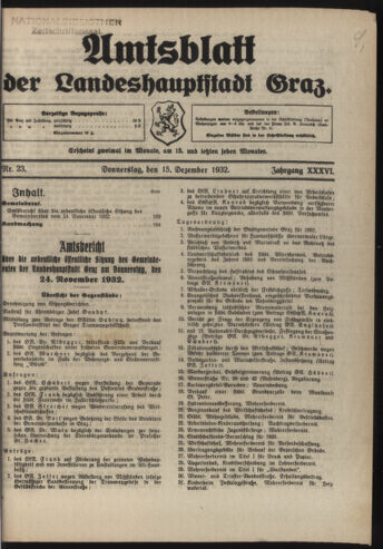 Amtsblatt der landesfürstlichen Hauptstadt Graz 19321215 Seite: 1