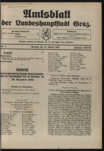 Amtsblatt der landesfürstlichen Hauptstadt Graz 19330116 Seite: 1