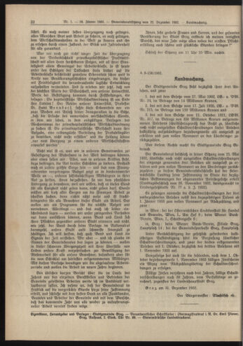 Amtsblatt der landesfürstlichen Hauptstadt Graz 19330116 Seite: 22