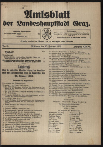 Amtsblatt der landesfürstlichen Hauptstadt Graz 19330215 Seite: 1