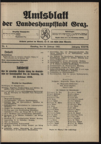 Amtsblatt der landesfürstlichen Hauptstadt Graz 19330228 Seite: 1