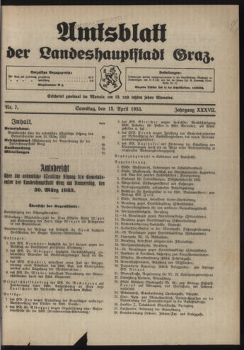 Amtsblatt der landesfürstlichen Hauptstadt Graz 19330415 Seite: 1