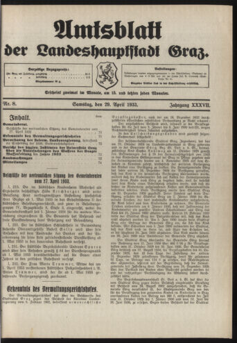 Amtsblatt der landesfürstlichen Hauptstadt Graz 19330429 Seite: 1