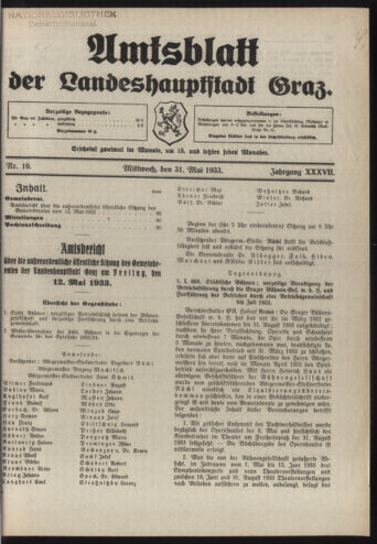 Amtsblatt der landesfürstlichen Hauptstadt Graz 19330531 Seite: 1