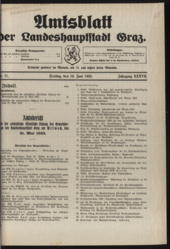 Amtsblatt der landesfürstlichen Hauptstadt Graz 19330616 Seite: 1