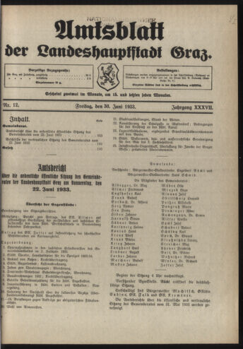 Amtsblatt der landesfürstlichen Hauptstadt Graz 19330630 Seite: 1