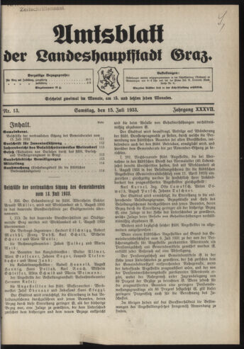 Amtsblatt der landesfürstlichen Hauptstadt Graz 19330715 Seite: 1