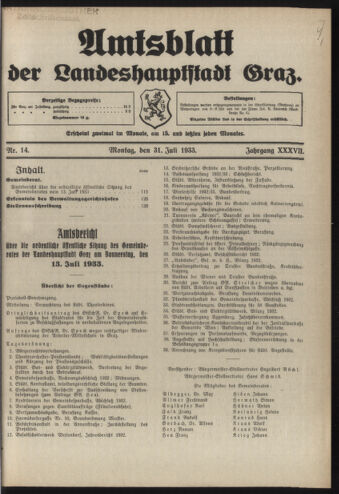 Amtsblatt der landesfürstlichen Hauptstadt Graz 19330731 Seite: 1