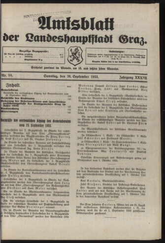 Amtsblatt der landesfürstlichen Hauptstadt Graz 19330930 Seite: 1