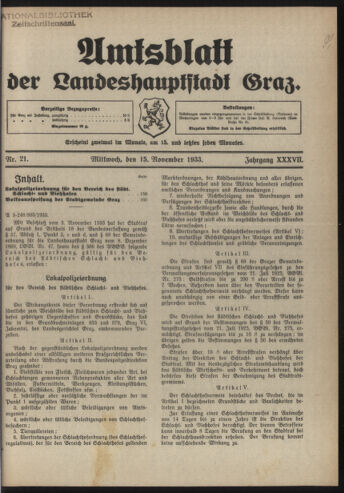 Amtsblatt der landesfürstlichen Hauptstadt Graz 19331115 Seite: 1