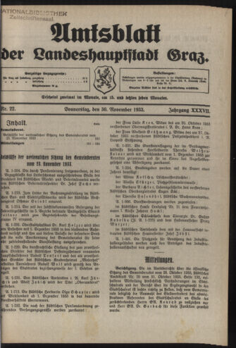 Amtsblatt der landesfürstlichen Hauptstadt Graz 19331130 Seite: 1