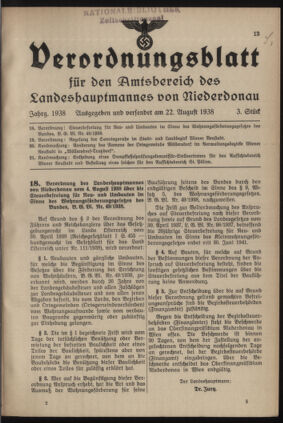 Verordnungsblatt für den Amtsbereich des Landeshauptmannes von Niederdonau 19380822 Seite: 1