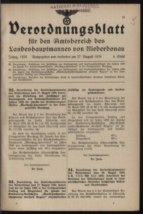 Verordnungsblatt für den Amtsbereich des Landeshauptmannes von Niederdonau 19380827 Seite: 1