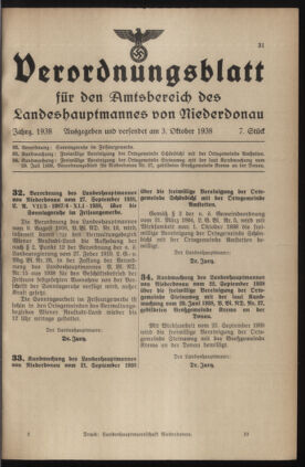 Verordnungsblatt für den Amtsbereich des Landeshauptmannes von Niederdonau 19381003 Seite: 1