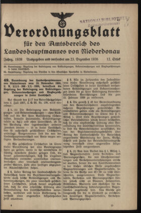 Verordnungsblatt für den Amtsbereich des Landeshauptmannes von Niederdonau 19381223 Seite: 1