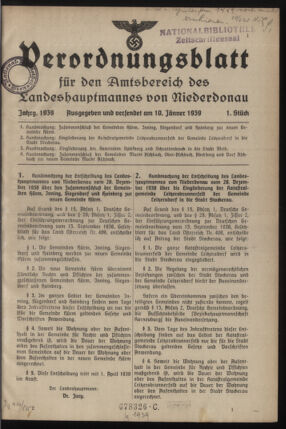 Verordnungsblatt für den Amtsbereich des Landeshauptmannes von Niederdonau 19390110 Seite: 1