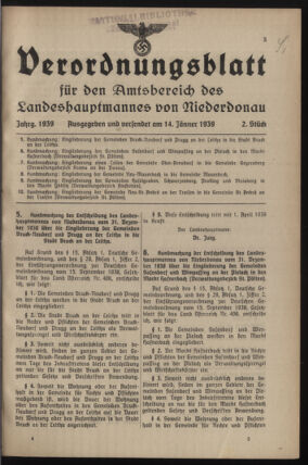 Verordnungsblatt für den Amtsbereich des Landeshauptmannes von Niederdonau 19390114 Seite: 1