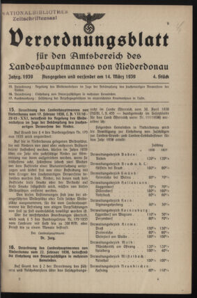 Verordnungsblatt für den Amtsbereich des Landeshauptmannes von Niederdonau 19390314 Seite: 1