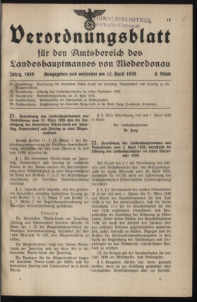 Verordnungsblatt für den Amtsbereich des Landeshauptmannes von Niederdonau 19390412 Seite: 1