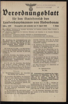 Verordnungsblatt für den Amtsbereich des Landeshauptmannes von Niederdonau 19390417 Seite: 1