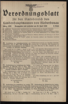 Verordnungsblatt für den Amtsbereich des Landeshauptmannes von Niederdonau 19390428 Seite: 1