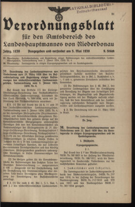 Verordnungsblatt für den Amtsbereich des Landeshauptmannes von Niederdonau 19390505 Seite: 1