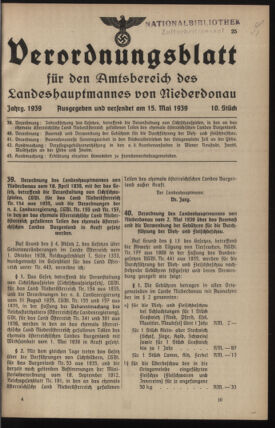 Verordnungsblatt für den Amtsbereich des Landeshauptmannes von Niederdonau 19390515 Seite: 1