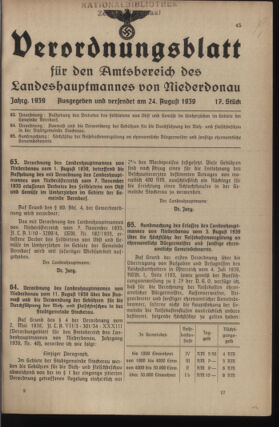 Verordnungsblatt für den Amtsbereich des Landeshauptmannes von Niederdonau 19390824 Seite: 1