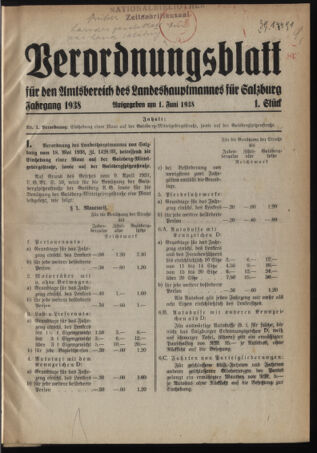 Verordnungsblatt für den Amtsbereich des Landeshauptmannes für Salzburg 19380601 Seite: 1