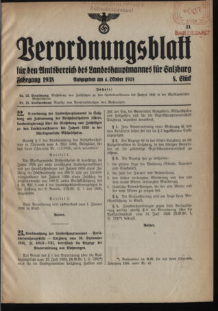 Verordnungsblatt für den Amtsbereich des Landeshauptmannes für Salzburg 19381004 Seite: 1