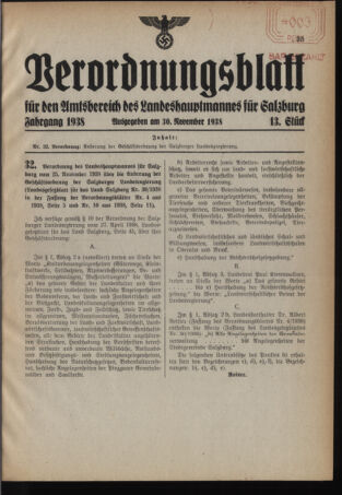 Verordnungsblatt für den Amtsbereich des Landeshauptmannes für Salzburg 19381130 Seite: 1