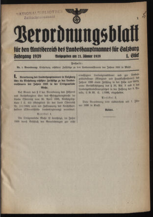 Verordnungsblatt für den Amtsbereich des Landeshauptmannes für Salzburg 19390121 Seite: 1