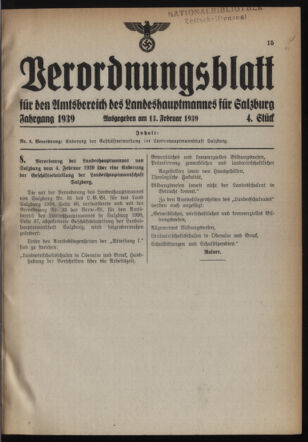 Verordnungsblatt für den Amtsbereich des Landeshauptmannes für Salzburg 19390213 Seite: 1