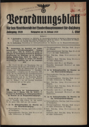 Verordnungsblatt für den Amtsbereich des Landeshauptmannes für Salzburg 19390220 Seite: 1