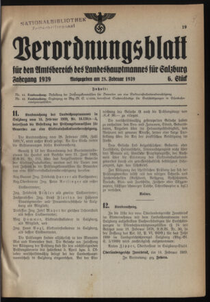 Verordnungsblatt für den Amtsbereich des Landeshauptmannes für Salzburg 19390228 Seite: 1