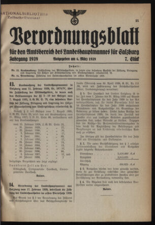 Verordnungsblatt für den Amtsbereich des Landeshauptmannes für Salzburg 19390306 Seite: 1