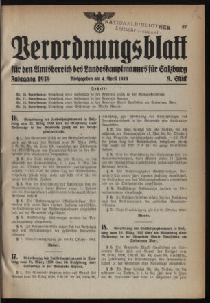 Verordnungsblatt für den Amtsbereich des Landeshauptmannes für Salzburg 19390404 Seite: 1