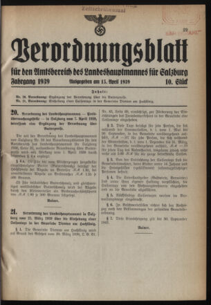 Verordnungsblatt für den Amtsbereich des Landeshauptmannes für Salzburg 19390415 Seite: 1